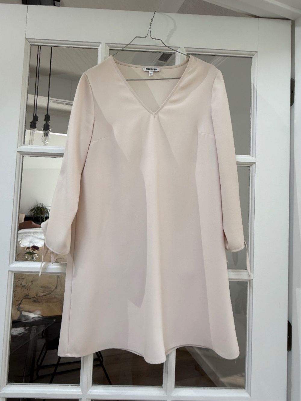 Express Blush Pink V Neck Tie Sleeve Shift Dress Small Petite SP